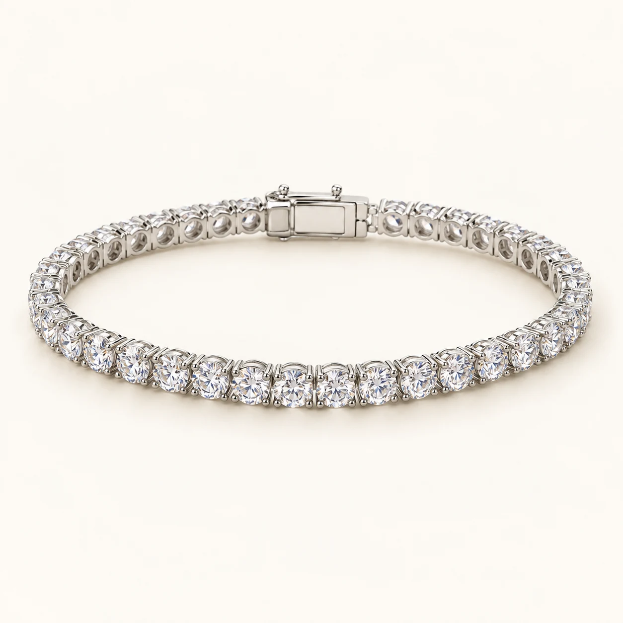 Sterling Reverie in Silver, tennis bracelet, one continuous fine row of ROUND clear cubic zirconia, elegant four prong settings, box clasp
